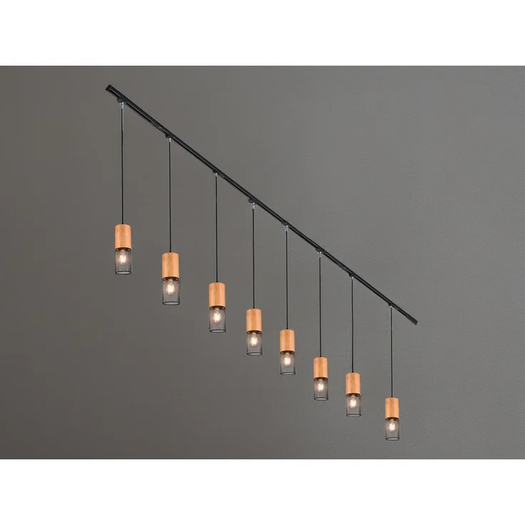 Lichtschienensystem mit 8x Holz Pendel & Einspeisung 4-adrig, Länge 202,5cm – Bild 3
