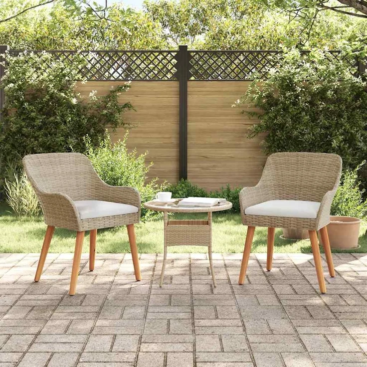 Gartenstuhl EGOS 2er Set Poly-Rattan 62,5x55x82 cm mit Polster Beige | Gartenstuhl Rattan Outdoorstühle Balkonstühle – Bild 3