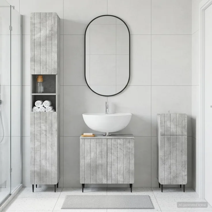 vidaXL 3-teiliges Badezimmer-Schranksystem ZWOLLE Betongrau 3417840