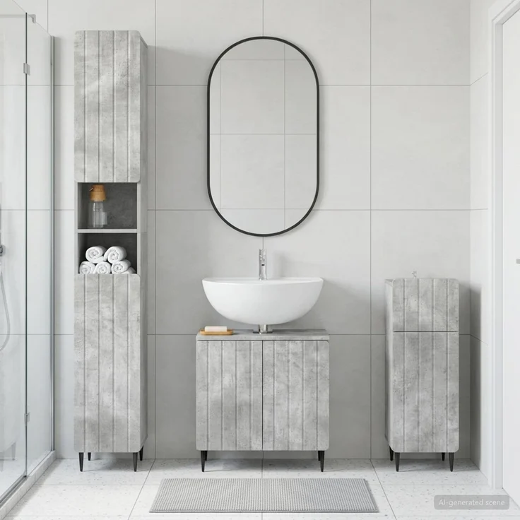 vidaXL 3-teiliges Badezimmer-Schranksystem ZWOLLE Betongrau 3417840 – Bild 1