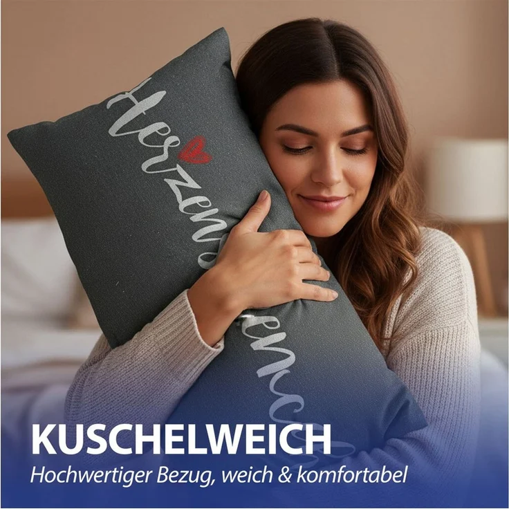 CEPEWA Dekokissen Kissen Herzensmensch 40x25cm grau Baumwolle PES 180g Reißverschluss – Bild 4
