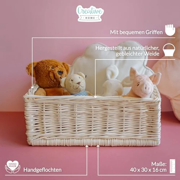 Creative Home Holzkiste Weidenkorb Aufbewahrungskorb, Handgeflochten, Haltbar (1 St), Korb Geflochten Naturkorb mit Griffen Aufbewahrung – Bild 6