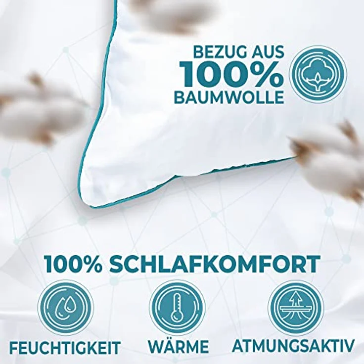 KNERST Kopfkissen Kopfkissen Fitform Technologie 100% Polyester, Füllung: FitForm Technologie – 100% Polyester, ergonomisches Schlafkissen ideal für jede Schlafposition, Kissen mit eleganter, grüner Biese – Bild 4