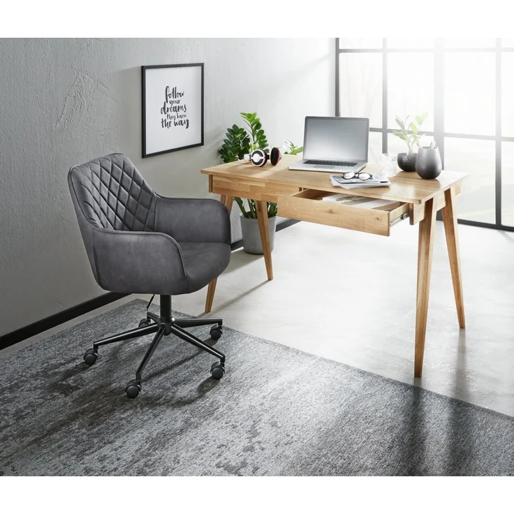 Linea Natura 'BONN' Schreibtisch Wildeiche massiv geölt, Massivholz Wildeiche, 120 x 76 x 65 cm, mit 2 Schubladen – Bild 2