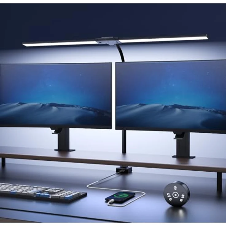 YICAIZI Schreibtischlampe LED Dimmbar - 1500LM 24W Klemmbar Büroschreibtischlampe mit Fernbedienung, 80CM Schwanenhals Schreibtisch Lampe USB-Ladeanschluss, für Büro & Zuhause, Schwarz – Bild 2