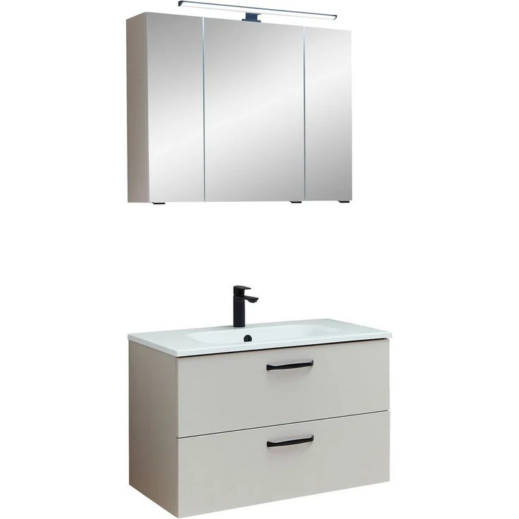 Saphir Badmöbel-Set Quickset 500, Waschtischunterschrank mit Waschtisch und Spiegelschrank, (3-St), mit Waschtischunterschrank,Mineralmarmor-Waschtisch und Spiegelschrank – Bild 5