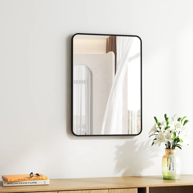 Hopibath Wandspiegel klein 40x60 rechteckig Schwarz mit Alurahmen (Flurspiegel Badspiegel, 5mm HD Glas), Spiegel, für Bad, Flur, Wohnzimmer, Schlafzimmer – Bild 1