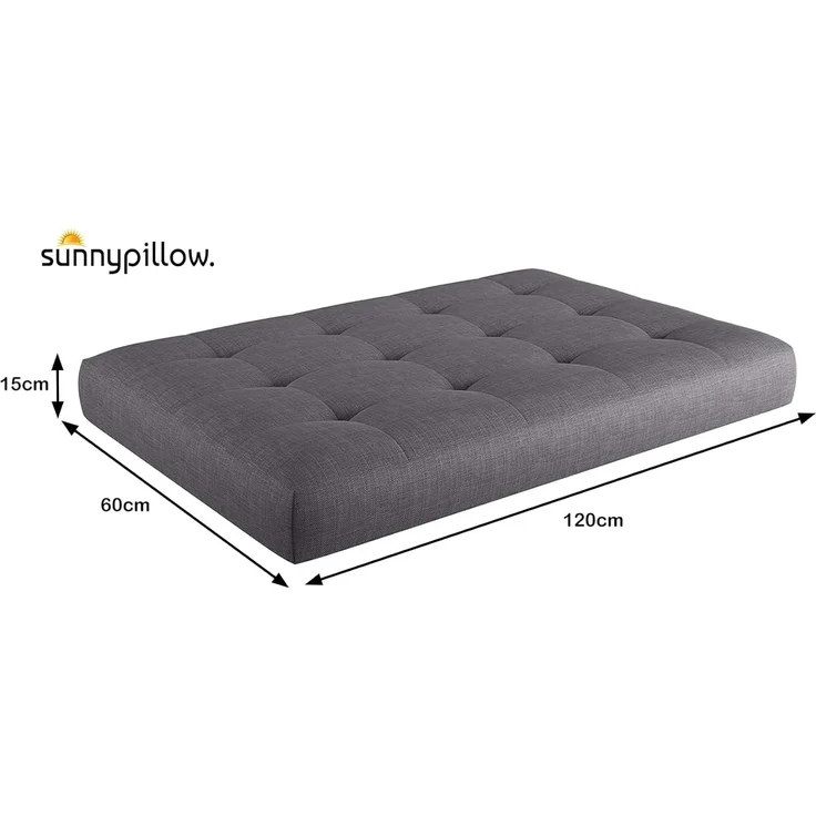 sunnypillow Palettenkissen UV - beständig Outdoor/Indoor Palettenauflage Palettenpolster Palettensofa Sitzkissen Rückenlehne gesteppt Sitzkissen 120 x 60 x 15 cm Silver – Bild 2