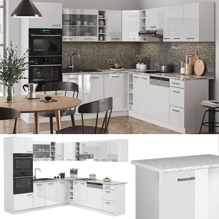 Eckküche R-Line Weiß Hochglanz/Weiß 247 x 237 cm, AP Anthrazit Vicco – Bild 4