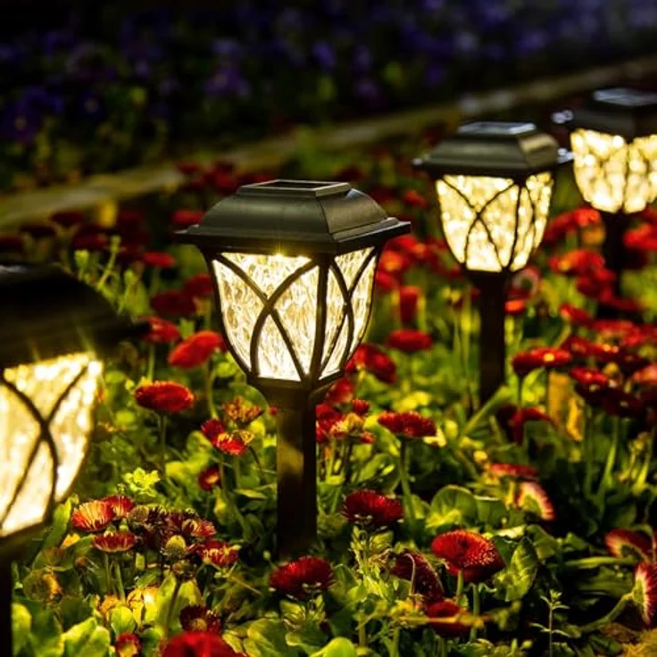GIGALUMI Solarlampen für außen, 6 Stück LED Solar Gartenleuchten, solarbetriebene Lichter für Garten, Terrasse, Balkon, Landschaft, Gehweg, Pfad (Warmweiß) – Bild 2