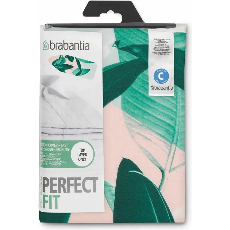 Brabantia Baumwollbezug mit 2mm Schaumstoff, Bügeltischbezug, Tropical Leaves, 124x45 cm, 118920