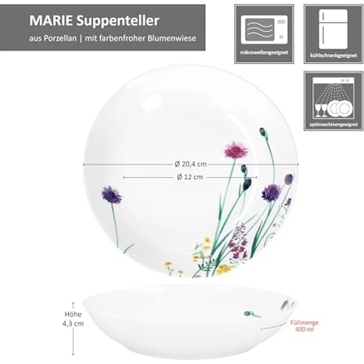 MamboCat Suppenteller 6er Set Marie Suppenteller 400ml Porzellan 6 Personen tiefe Teller – Bild 6