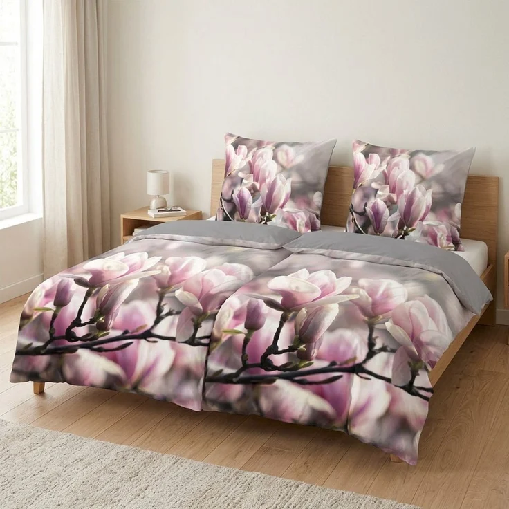 good morning Bettwäsche Baumwolle, Renforcé, 2 teilig, Magnolien, Ast, Blüten – Bild 1