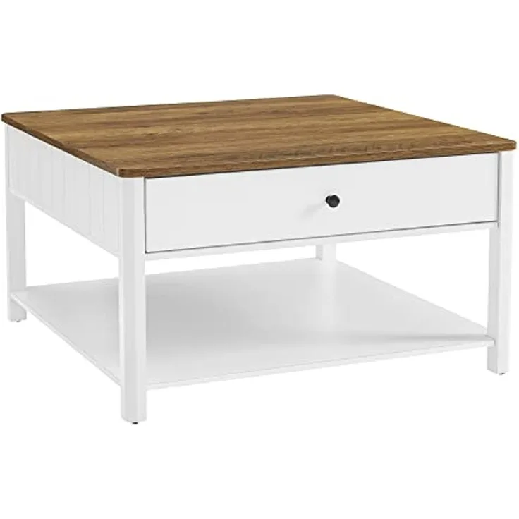 Vasagle Couchtisch mit 2 großen Schubladen, Holz walnussbraun / weiß, 45 x 80 x 80 cm