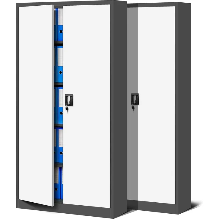 Jan Nowak 2er Set Aktenschrank C001 Metallschrank Stahlschrank Werkzeugschrank Büroschrank Lagerschrank Universalschrank Pulverbeschichtung Flügeltüren 185 x 90 x 40 cm (anthrazit/weiß)