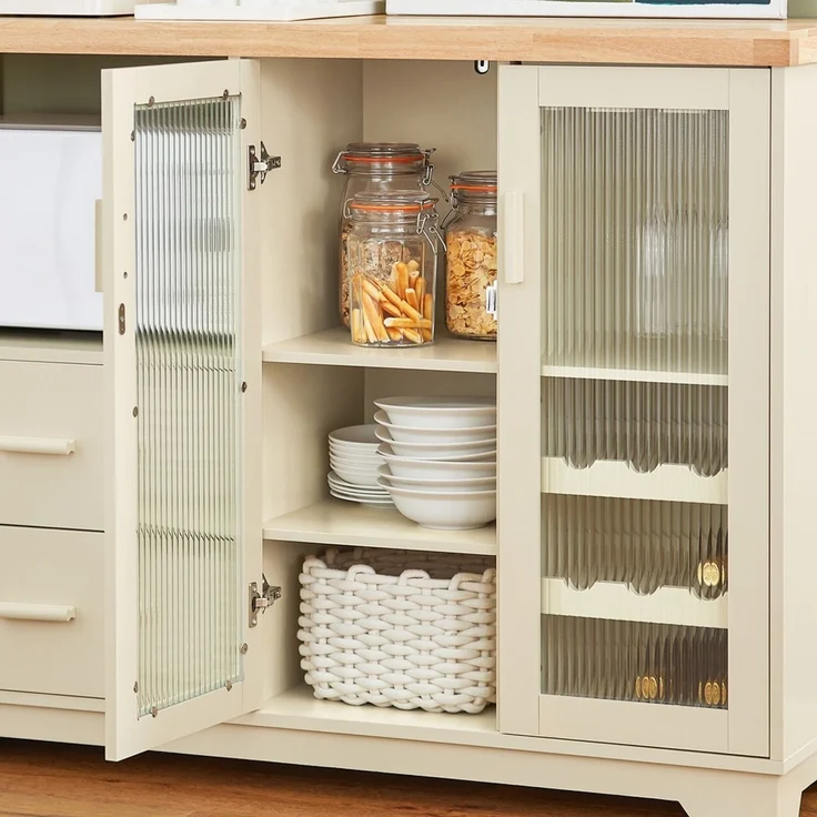 SoBuy FSB81-MI Sideboard, MDF, Lackiert, Cremeweiß, 120 x 90 x 40 cm – Bild 10