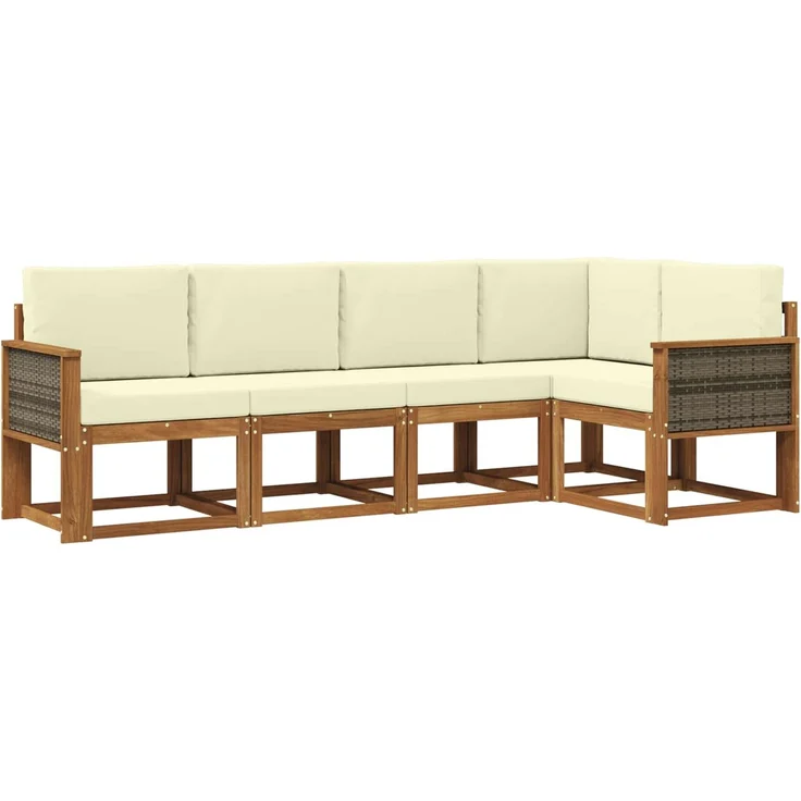 vidaXL Outdoor-Sofagarnitur 5 stk. 5-Sitzer Natur und Creme 3385206 – Bild 2
