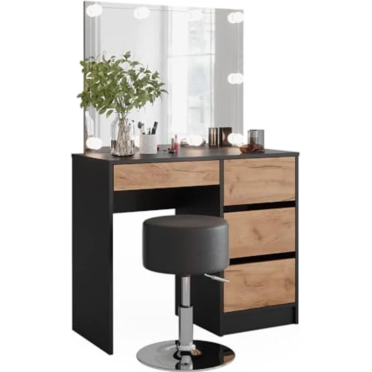 Vicco Schminktisch Sherry, Anthrazit, mit LED-Spiegel, 4 Fächern und 4 Schubladen, 90x75x40 cm, Holzwerkstoff – Bild 7