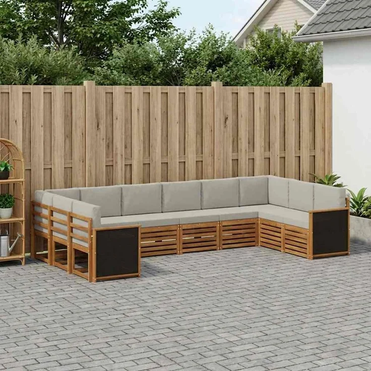 vidaXL Outdoor-Sofagarnitur 10 stk. 10-Sitzer Natur und Hellgrau 3384882 – Bild 1