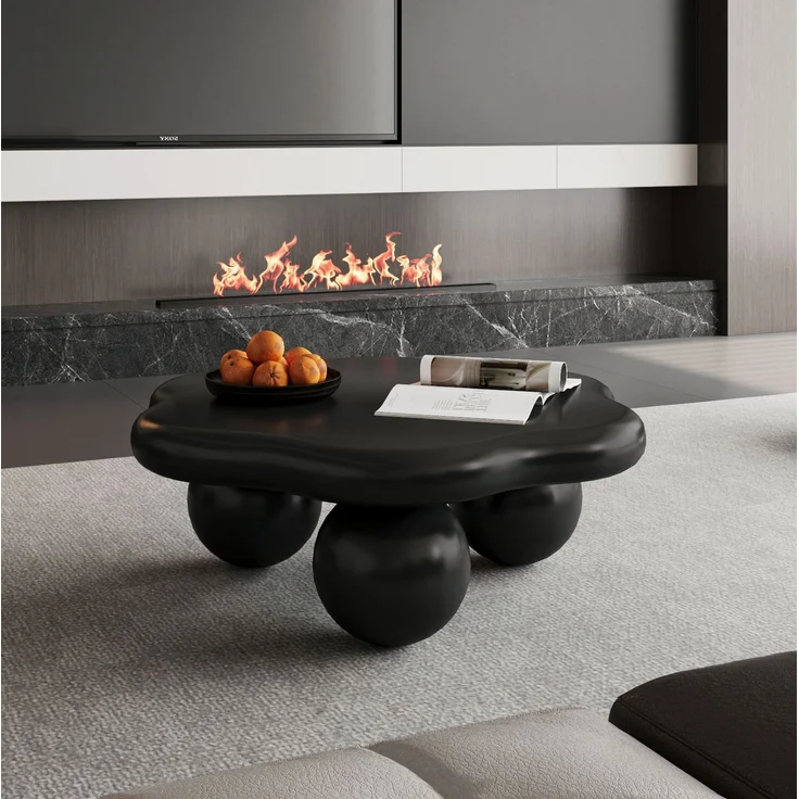 DESVIAE Couchtisch mit abgerundeter Wolkenform Ø80x35 cm aus MDF und Kunststoff, Schwarz – Bild 4