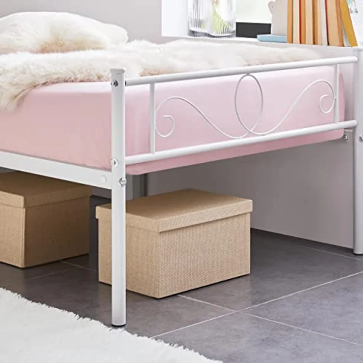 Yaheetech Bettrahmen Metallbett Bettgestell aus Metall, Einzelbett für 90x190 cm Matratze, Gästebett für kleine Räume, Weiß – Bild 10