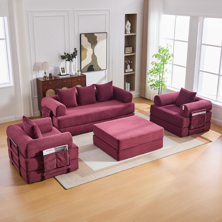 ZUBALIYA Ecksofa 94x67 cm, mit Ablageflächen, mit Cordbezug, mit breiten Armlehnen, modular aufgebaut, mit Schaumstoffpolsterung – Bild 14