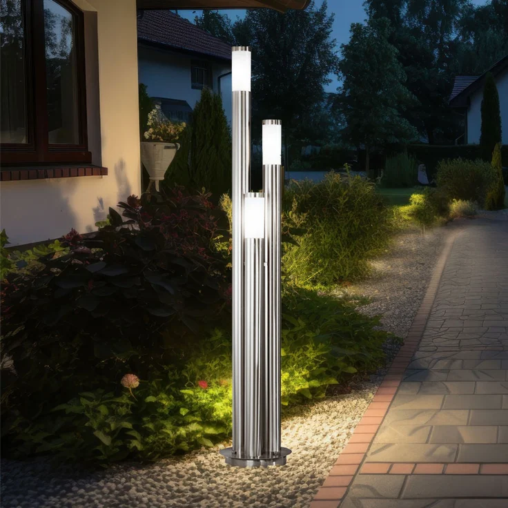 LED Stehlampe, Edelstahl silber, 3-Säulen, H 170 cm – Bild 3