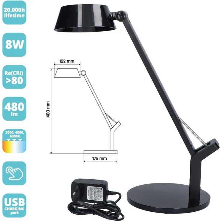 Maxcom GlowPro 8W Dimmbare LED-Tischlampe Schwarz – Bild 2