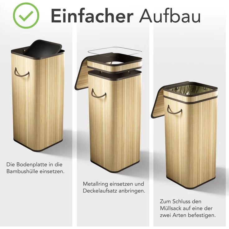 Gelber Sack Ständer aus Bambus I 80L Gelber Sack Behälter mit geruchsdichtem Deckel – Bild 3