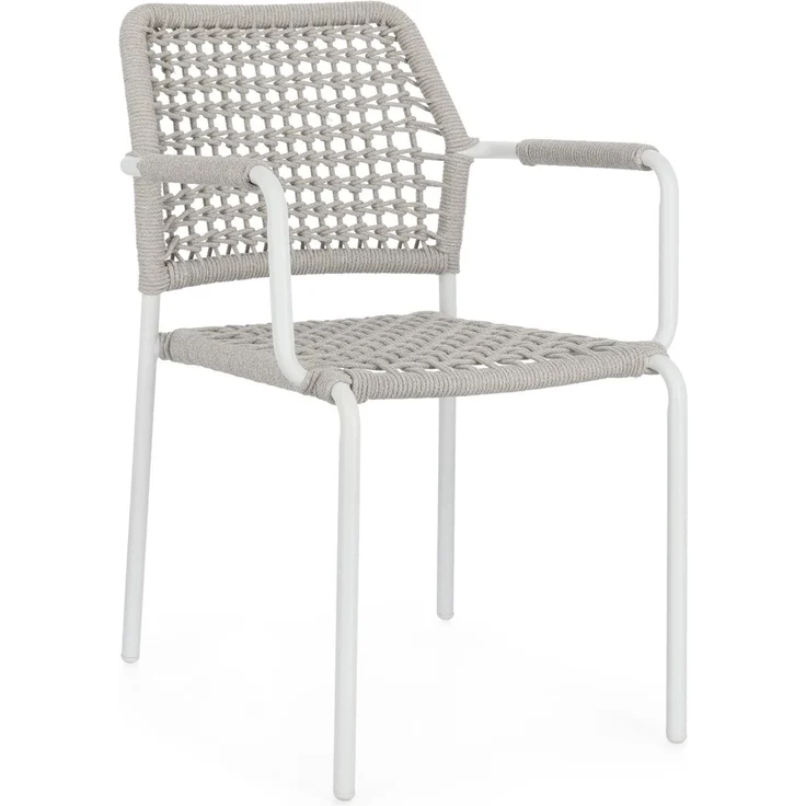 Gartenstuhl Adajra aus Aluminium, modernes Design, hellgrau weiß, stapelbar für Outdoor – Bild 1