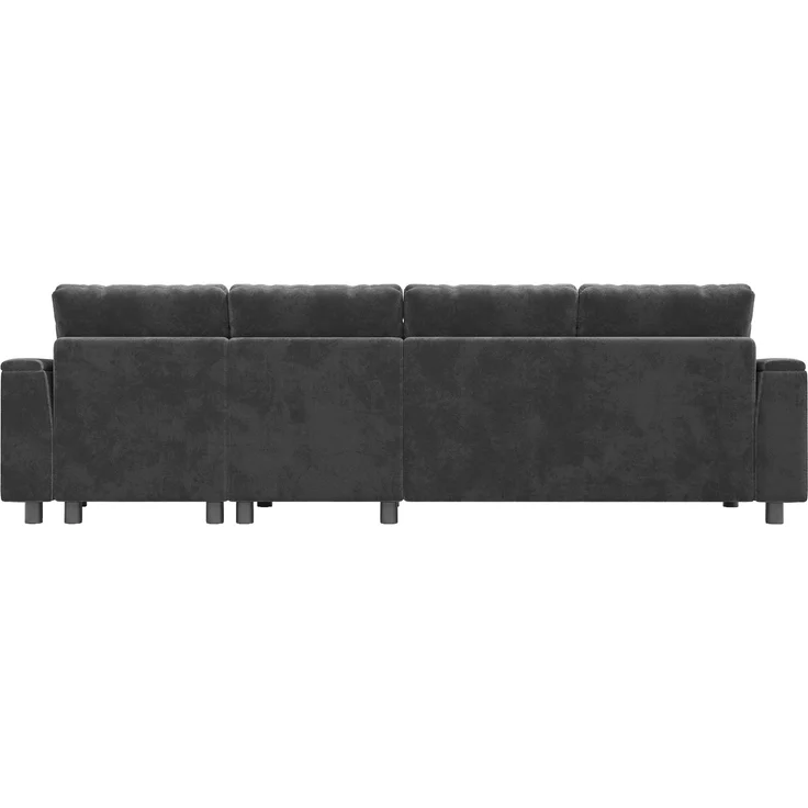 Chenille-U-Sofa mit 2 Stauraum-Chaiselongues, USB und USB-C, gepolsterte modulare Wohnlandschaft 279 cm mit Taschenfederkern, Grau – Bild 21