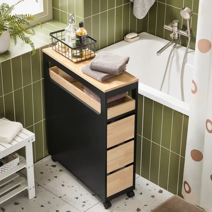 SoBuy BZR54-SCH Toilettenschrank mit Toilettenpapierhalter, MDF, Lackiert, Schwarz, 65 x 82 x 24 cm – Bild 10