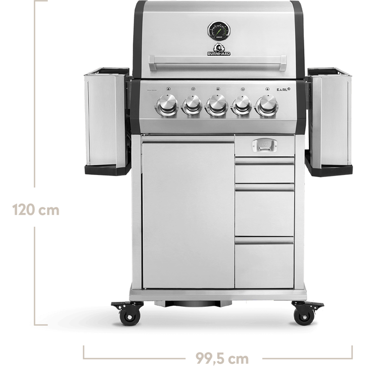 BURNHARD® 3-Brenner Gasgrill Edelstahl inkl. Heckbrenner, mit Edelstahl Grillrost & inkl. stabiler Abdeckhaube, Seitenkochfeld mit Infrarot Keramikbrenner - EARL - Silber - #946622 – Bild 3