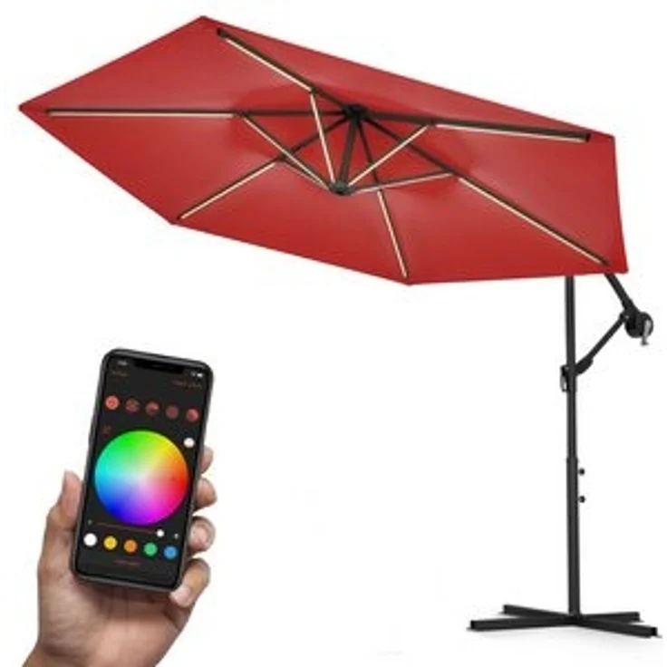 Swing&Harmonie Sonnenschirm mit RGB Beleuchtung LED Ampelschirm Garten Schirm, 300 / 350 cm inkl. Fernbedienung, APP Steuerung – Bild 6