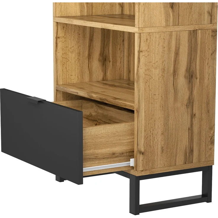Merax Garderobenschrank-1St, 1 Schubkästen, Ein Fach mit verstellbaren Einlegeböden,mit Kleiderstange, Holz und Schwarz – Bild 7