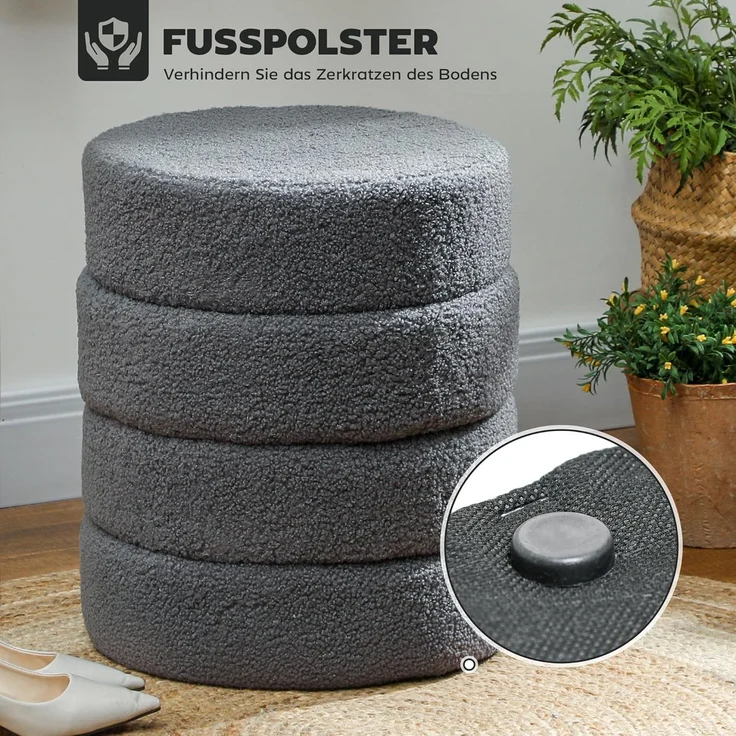 HOMCOM Fußhocker Sitzhocker mit Sitzkissen (Runder Polsterhocker, 1 St, Fußstütze), Leichtes Design, keine Montage erforderlich – Bild 5