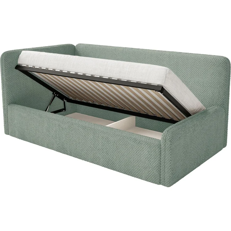Selsey 'Fanko' Kinderbett 90x200 cm mit Rausfallschutz, Matratze, Kopfteil links, Plüsch, Salbeigrün – Bild 4