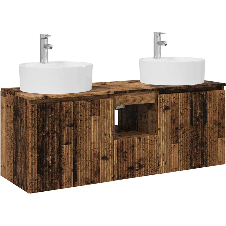 vidaXL Wandmontiertes Badezimmerschrank-Set 3 stk. Altholz 3405685 – Bild 2
