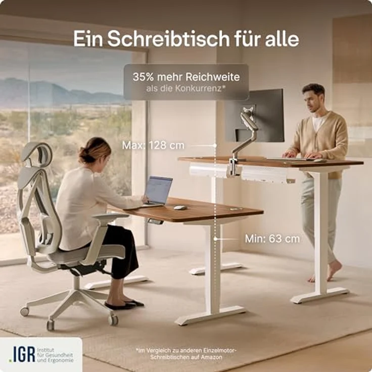 Höhenverstellbarer Schreibtisch - Höhenverstellbar Elektrisch mit Flüsterleisem Dual-Motor & Touchscreen - Hohe Tragfähigkeit - Stehtisch von Desktronic, Weiß + Nussbaum, 160x80 cm – Bild 8