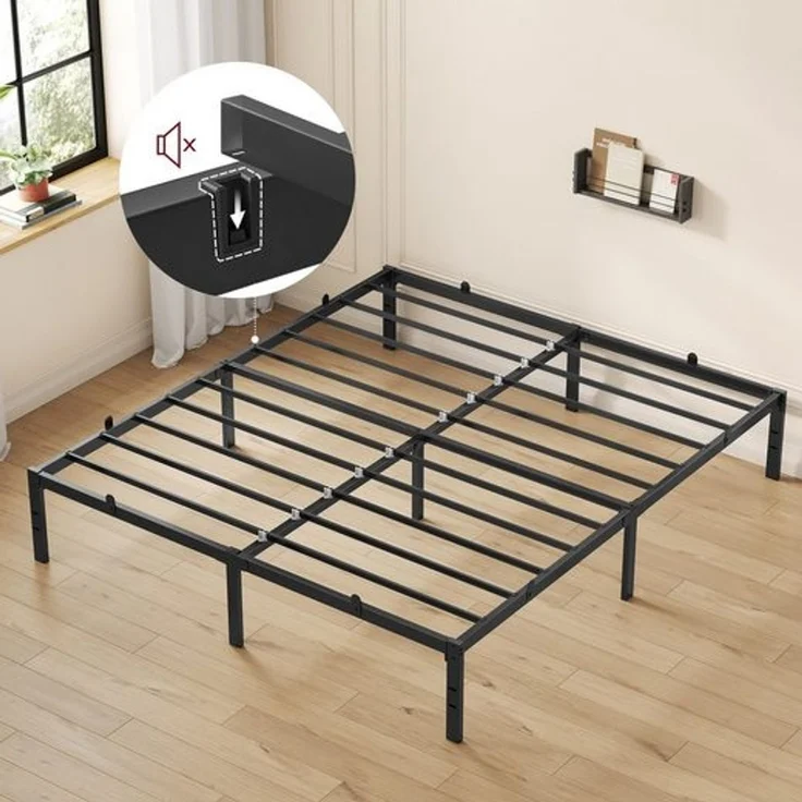 VASAGLE Doppelbettgestell, Bett, 160 x 200 cm, Metallbett, Bettrahmen, Unterbettaufbewahrung, modern, Gästebett, einfacher Aufbau, tintenschwarz RMBDE135B01 – Bild 1