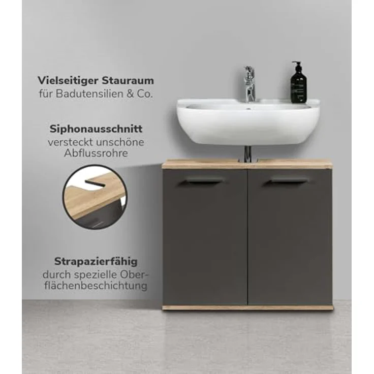 mokebo Waschbeckenunterschrank Der Waschbär (mit Einlegeboden) Waschtischunterschrank oder Badezimmerschrank in Eiche Schwarz – Bild 4