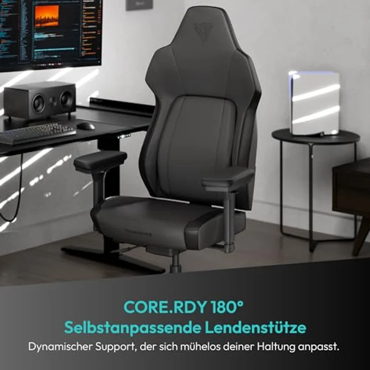 ThunderX3 CORE Smart, Ergonomischer Gaming Stuhl mit hochwertigem Kunstleder, integrierter Synchronmechanik, gepolsterten 3D-Armlehnen, Modern Schwarz, bis 125 kg belastbar – Bild 2