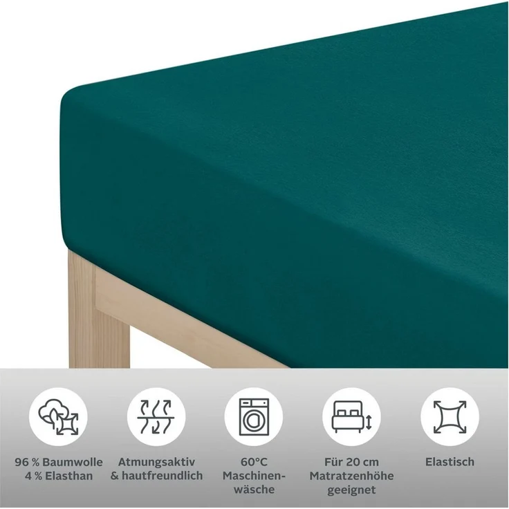 OTTO home Spannbettlaken Cremona, in PREMIUM Qualität aus 96% Baumwolle & 4% Elasthan, Jersey-Elasthan, Gummizug: rundum, (2 Stück), Größe ab 90x200 cm, in 145g/m² sowie 180 g/m² erhältlich – Bild 1