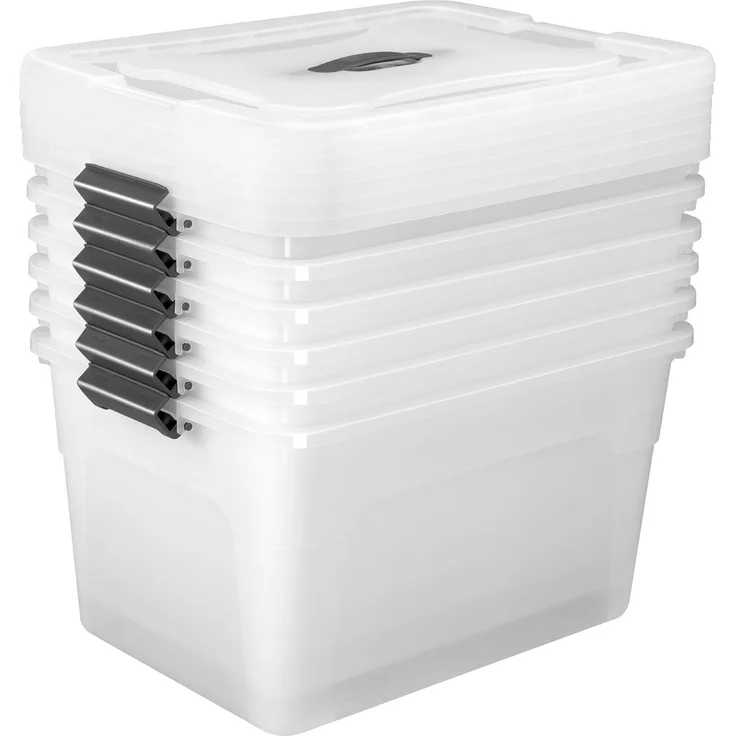 Juskys Aufbewahrungsbox mit Deckel, 6er-Set, stapelbar, Kunststoff transparent, 30 Liter – Bild 5