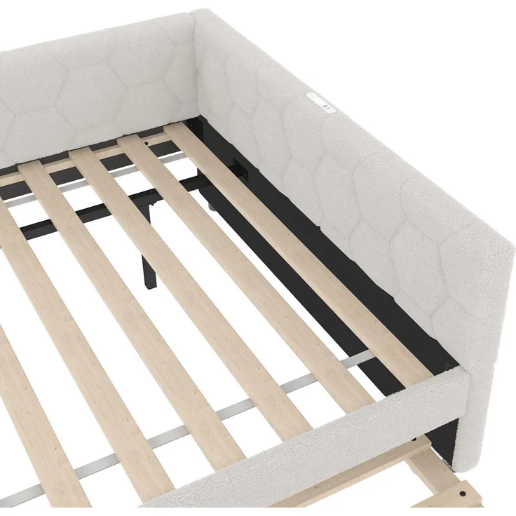 Schlafsofa mit Bettfunktion, Gästebett und Lattenrost, 140x200 cm, Polsterbett, Doppelbett, Jugendbett, Bezug aus Vlies – Bild 10