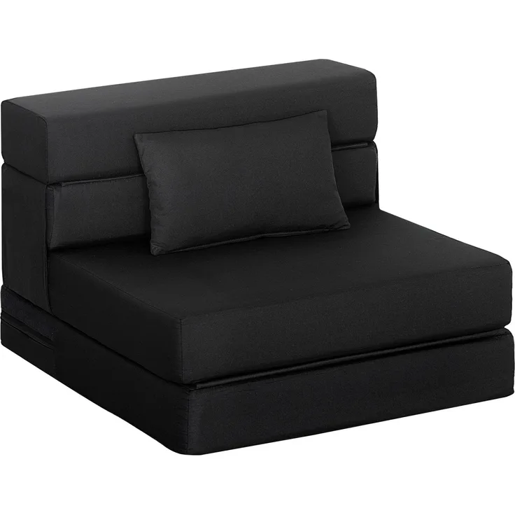 JARDJ Verwandlungssessel, 1-Sitzer-Klappstuhl/Bett, inklusive Kissen, für Gäste, Wohnzimmer, kleine Räume, 120 kg Belastbarkeit, schwarz