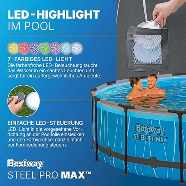 Steel Pro MAX™ Frame Pool Komplett-Set mit Filterpumpe Ø 457 x 107 cm, LED-Design, rund – Bild 5
