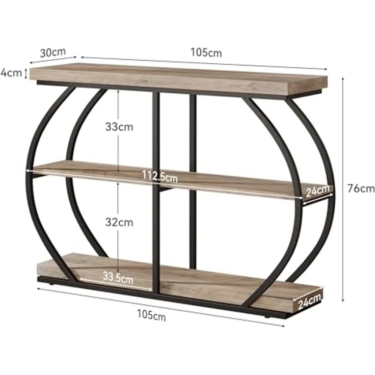 LITTLE TREE 105 cm Konsolentisch, industrieller 3-stufiger Sofatisch hinter dem Sofa, Flurtisch, Eingangstisch mit gewölbtem Metallrahmen und Ablageflächen für Wohnzimmer, Eingang, Hellbeige – Bild 2