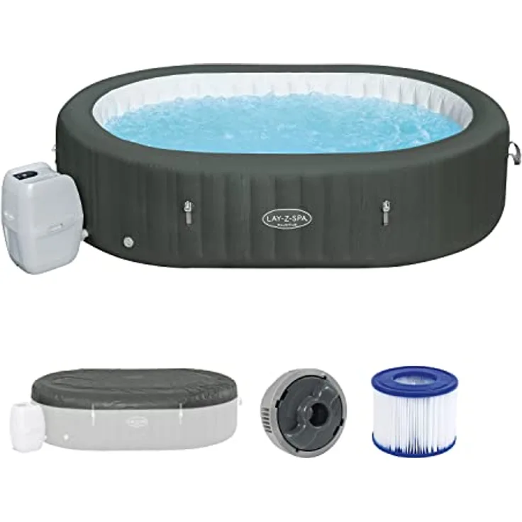 Bestway LAY-Z-SPA XXL WLAN-Whirlpool Mauritius AirJet, oval 270 x 180 x 71 cm, für bis zu 7 Personen, Holz-Optik, mit App-Steuerung und 180 AirJet-Düsen