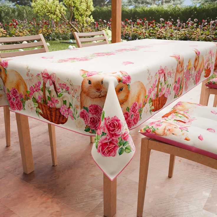 PETTI Artigiani Italiani - Tischdecke für Ostern, schmutzabweisend, rechteckig, für Ostern, für Küche, Design Pink Bunnys X12, Sitzer (140x240 cm), 100% Made in Italy